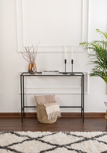 FUNZI LIVING Lrred konsolbord, rektangulr - glas og sort metal (100x30)