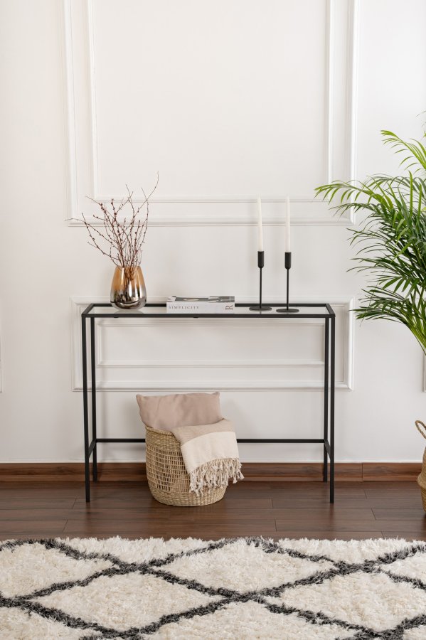 FUNZI LIVING Lrred konsolbord, rektangulr - glas og sort metal (100x30)