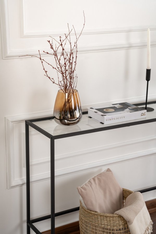 FUNZI LIVING Lrred konsolbord, rektangulr - glas og sort metal (100x30)