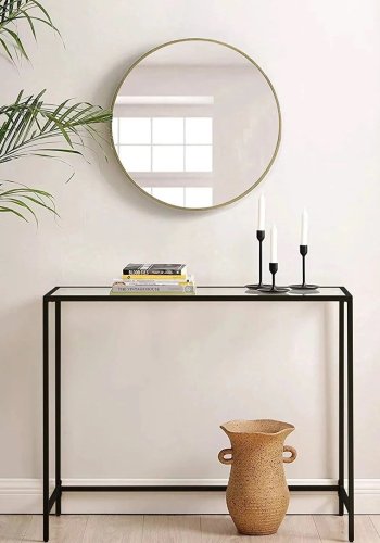 FUNZI LIVING Lrred konsolbord, rektangulr - glas og sort metal (100x30)