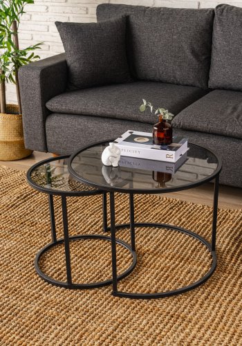 NORDVÄRK Tokyo indskudsborde - glas og sort metal (st med 2)