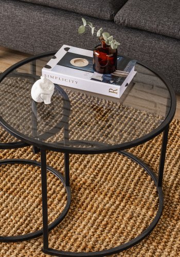 NORDVÄRK Tokyo indskudsborde - glas og sort metal (st med 2)