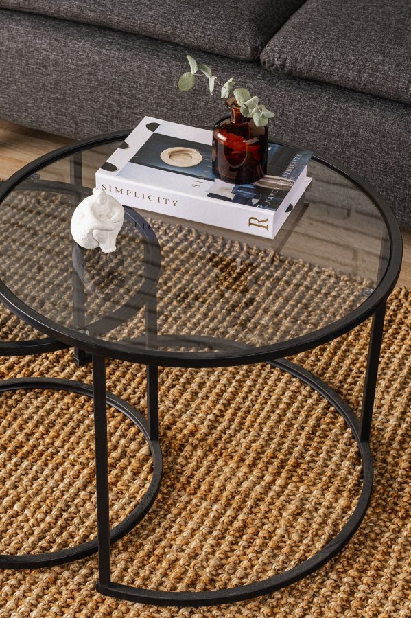 NORDVÄRK Tokyo indskudsborde - glas og sort metal (st med 2)