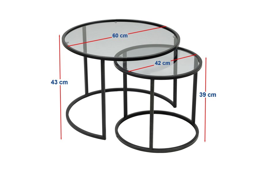 NORDVÄRK Tokyo indskudsborde - glas og sort metal (st med 2)
