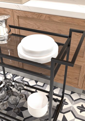 NORDVÄRK Vortex rullebord, m. 1 hylde og hjul - glas og sort metal (60x35)