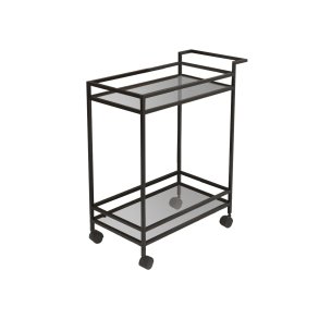 NORDVÄRK Vortex rullebord, m. 1 hylde og hjul - glas og sort metal (60x35)