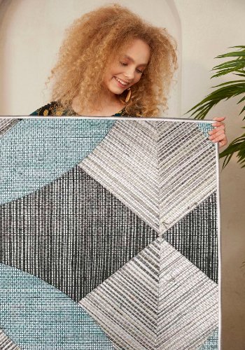 TEPPI WOOSONIL047 gulvtppe m. mnster, rektangulr - multifarvet bomuld (120x180)