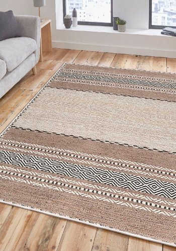 TEPPI WOOSONIL133 gulvtppe m. mnster, rektangulr - beige, brun og sort bomuld (50x80)