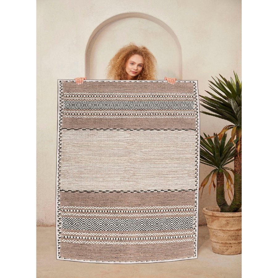 TEPPI WOOSONIL133 gulvtppe m. mnster, rektangulr - beige, brun og sort bomuld (50x80)