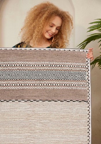 TEPPI WOOSONIL133 gulvtppe m. mnster, rektangulr - beige, brun og sort bomuld (50x80)