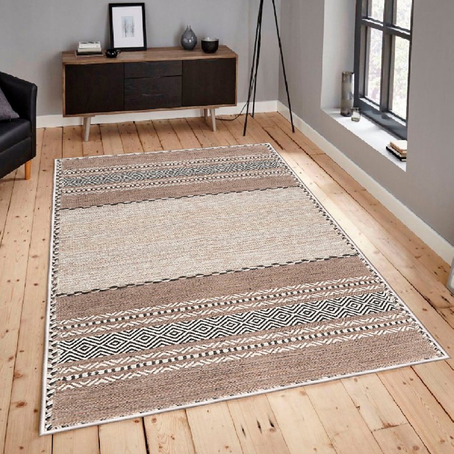 TEPPI WOOSONIL133 gulvtppe m. mnster, rektangulr - beige, brun og sort bomuld (120x180)