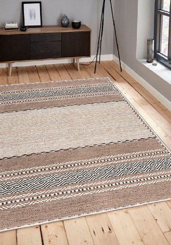 TEPPI WOOSONIL133 gulvtppe m. mnster, rektangulr - beige, brun og sort bomuld (160x230)