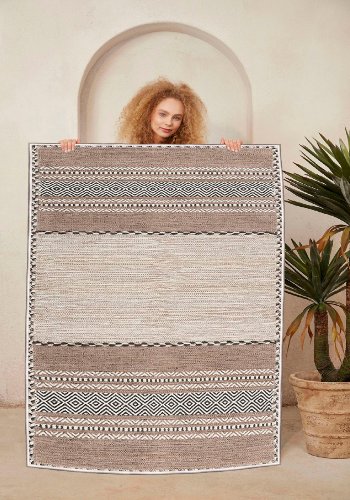 TEPPI WOOSONIL133 gulvtppe m. mnster, rektangulr - beige, brun og sort bomuld (160x230)