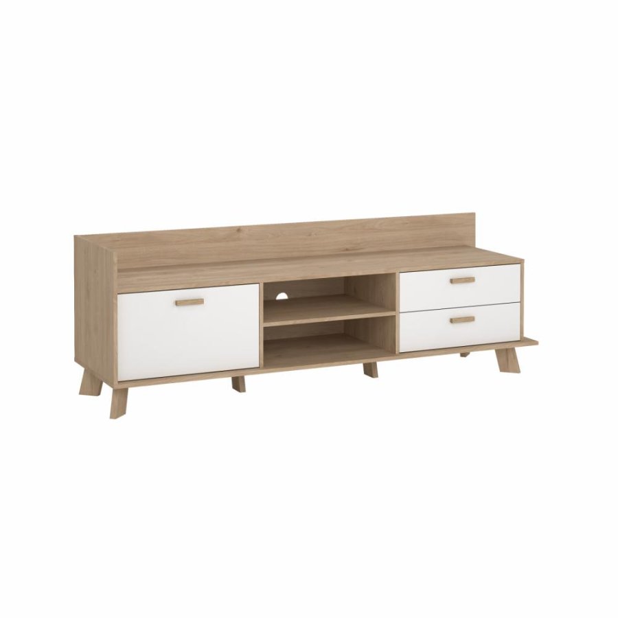 TVILUM Ikast TV-mbel med 1 lge + 2 skuffer, Jackson Hickory/Hvid, 181,9 x 51,2 x 61,6 cm