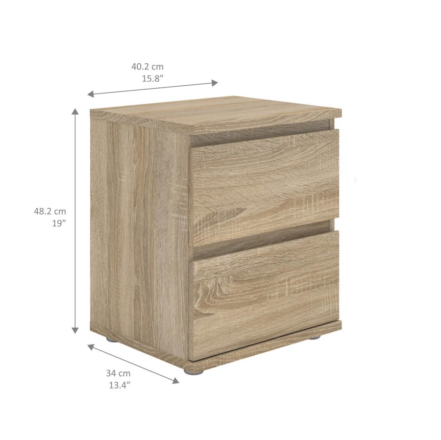TVILUM Nova Natbord - Naturfarvet komposittr, Eg struktur, 2 skuffer, Kvadratisk, (48x34)