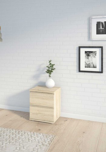 TVILUM Nova Natbord - Naturfarvet komposittr, Eg struktur, 2 skuffer, Kvadratisk, (48x34)