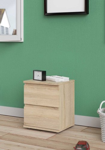 TVILUM Nova Natbord - Naturfarvet komposittr, Eg struktur, 2 skuffer, Kvadratisk, (48x34)