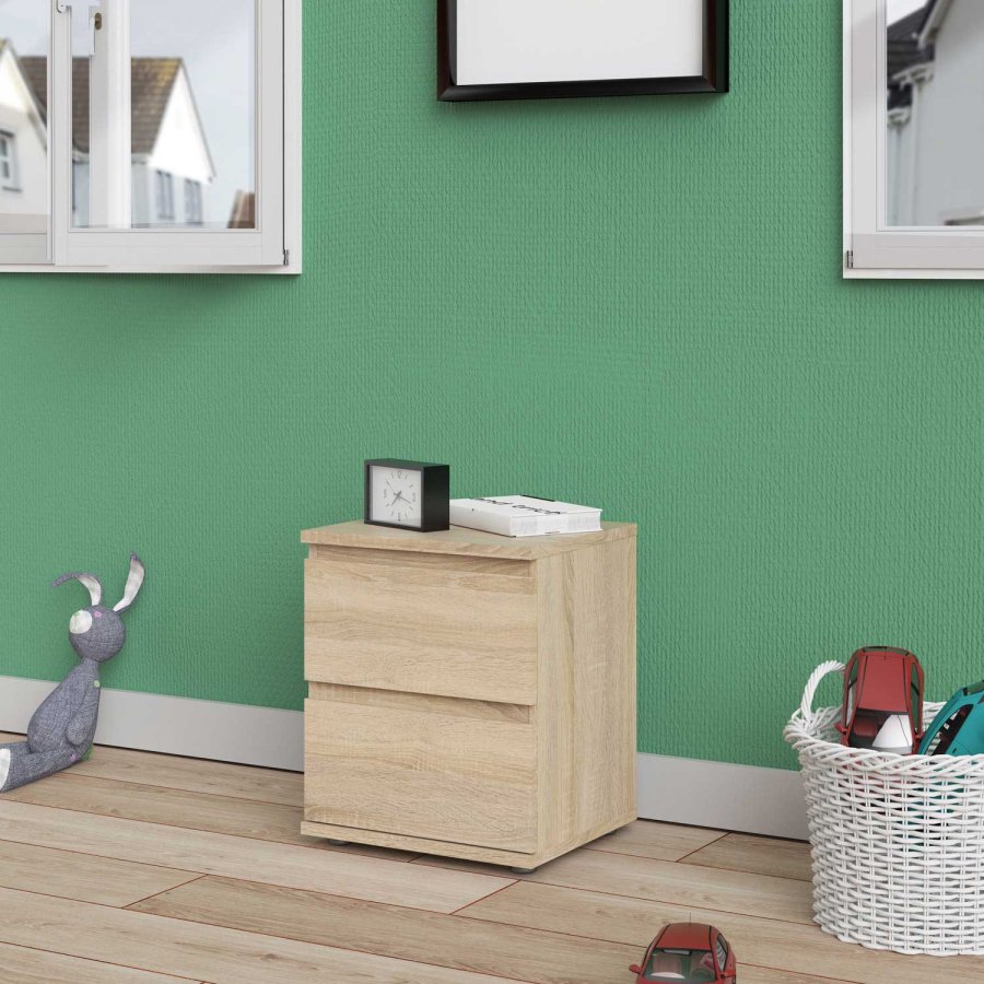 TVILUM Nova Natbord - Naturfarvet komposittr, Eg struktur, 2 skuffer, Kvadratisk, (48x34)