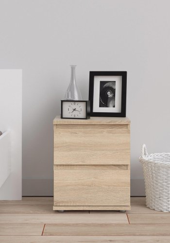 TVILUM Nova Natbord - Naturfarvet komposittr, Eg struktur, 2 skuffer, Kvadratisk, (48x34)