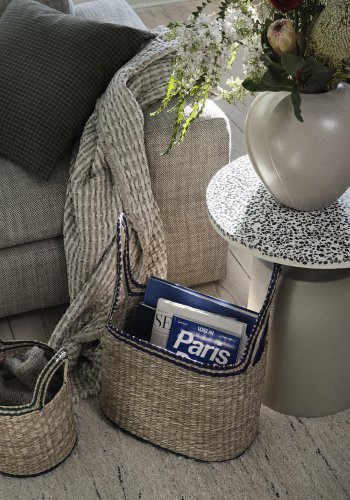 BROSTE COPENHAGEN Agari sidebord, rund - gr/sort terrazzo og rainy day gr jern (45)