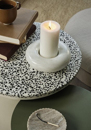 BROSTE COPENHAGEN Agari sidebord, rund - gr/sort terrazzo og rainy day gr jern (45)