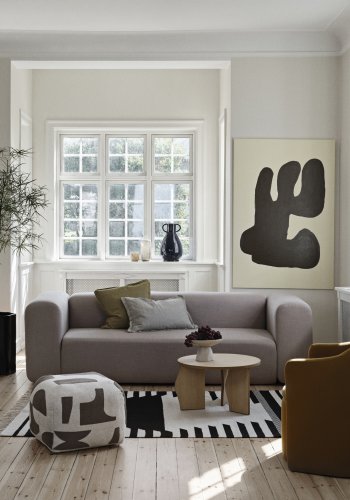 BROSTE COPENHAGEN Linn pudebetrk, kvadratisk - dull gold bomuld/hr (50x50)