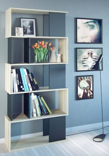 TVILUM Maze bogkasse - natur egetrsstruktur/sort, m. 7 rum 