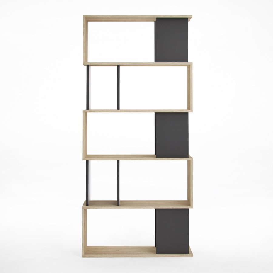 TVILUM Maze bogkasse - natur egetrsstruktur/sort, m. 7 rum 