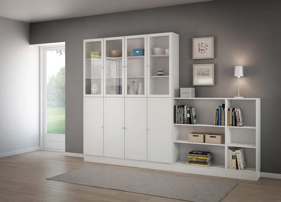 TVILUM Basic reolsystem - hvid/klar glas, m. 8 lger