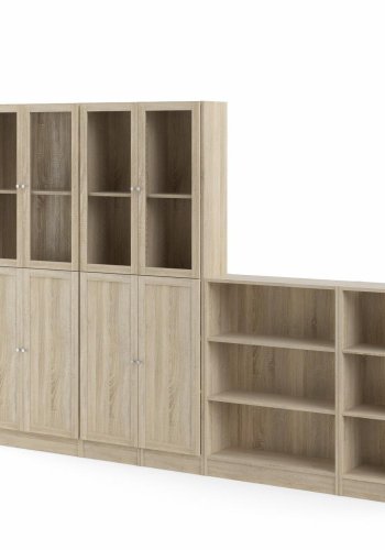 TVILUM Basic reol, m. 8 lger - glas og egetrsfarvet folie