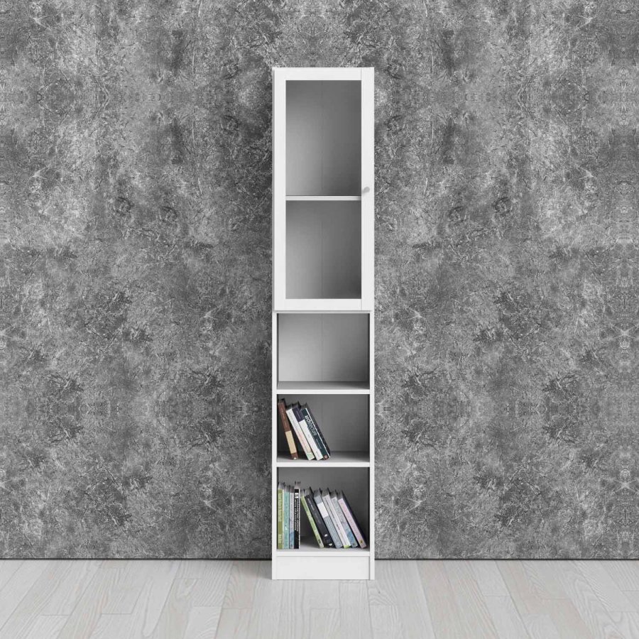 TVILUM Basic reol - klar glas og hvid, m. 1 lge