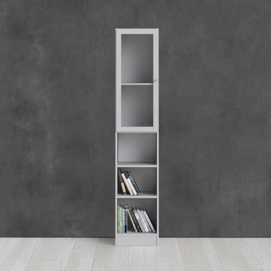 TVILUM Basic reol - klar glas og hvid, m. 1 lge