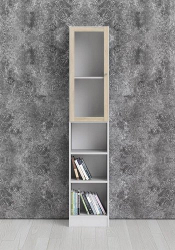 TVILUM Basic reol, m. 1 glaslge - hvid og egetrsfarvet folie