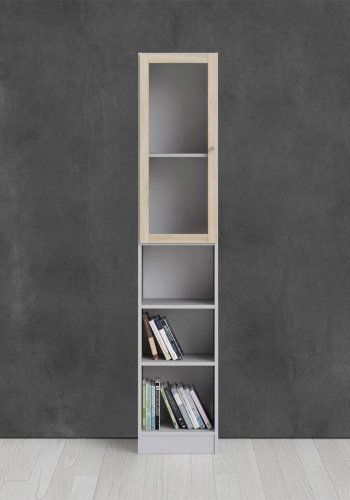 TVILUM Basic reol, m. 1 glaslge - hvid og egetrsfarvet folie