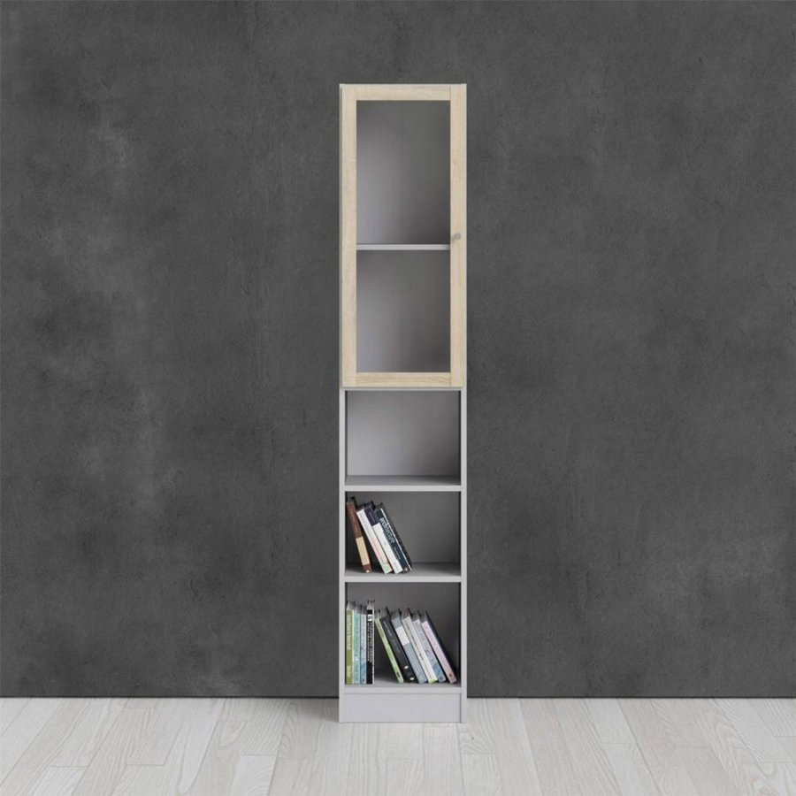 TVILUM Basic reol, m. 1 glaslge - hvid og egetrsfarvet folie