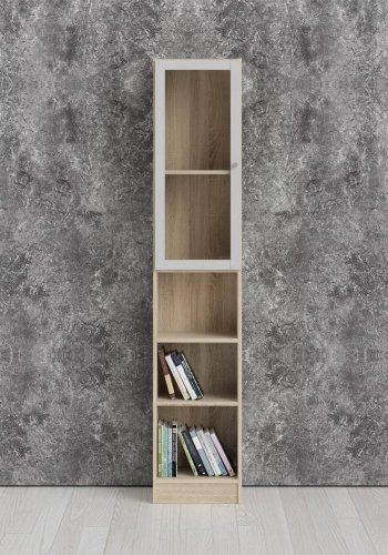 TVILUM Basic reol, m. 1 glaslge - hvid og egetrsfarvet folie