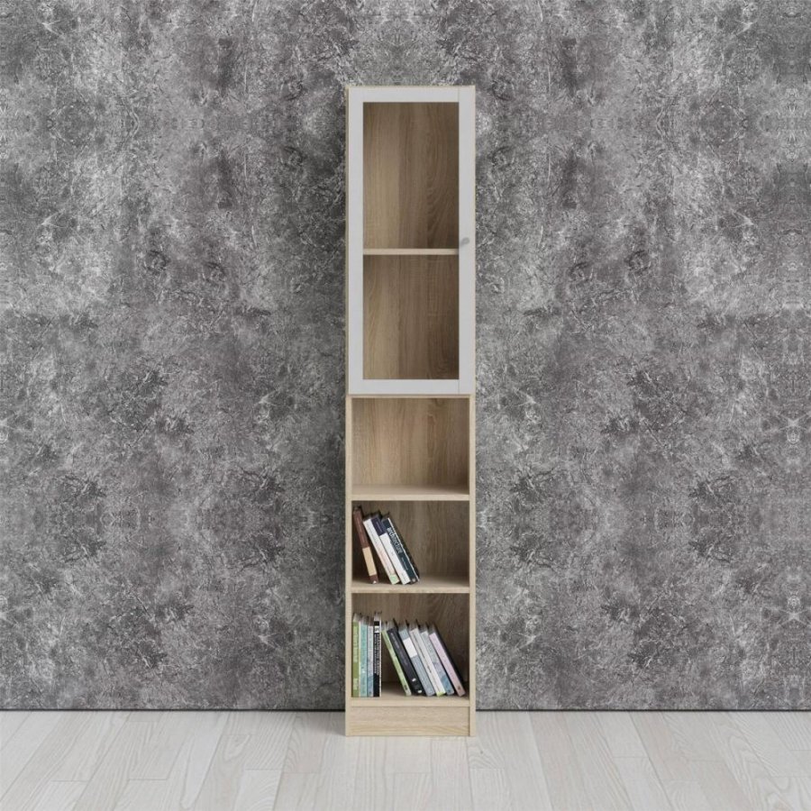 TVILUM Basic reol, m. 1 glaslge - hvid og egetrsfarvet folie