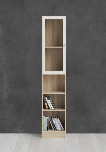 TVILUM Basic reol, m. 1 glaslge - hvid og egetrsfarvet folie