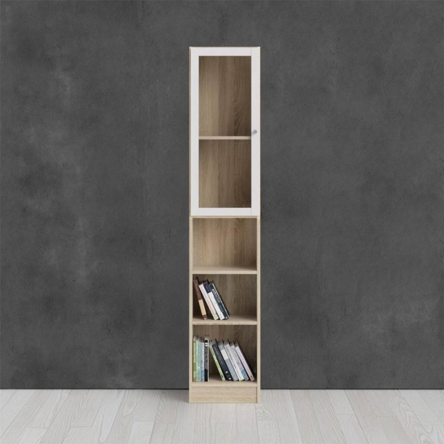 TVILUM Basic reol, m. 1 glaslge - hvid og egetrsfarvet folie