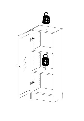 TVILUM Basic reol - klar glas/hvid, m. 1 lge og 2 hylder 