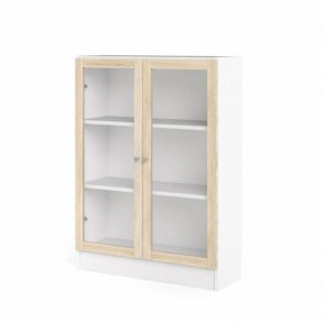 TVILUM Basic reol, m. 2 glaslger - hvid og egetrsfarvet folie