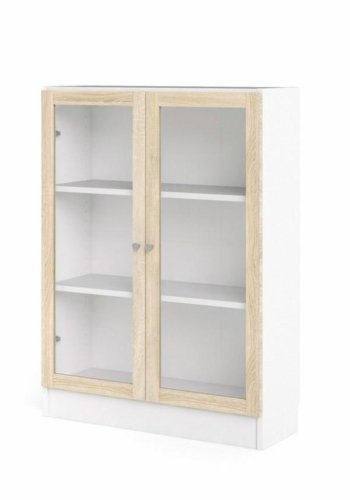 TVILUM Basic reol, m. 2 glaslger - hvid og egetrsfarvet folie