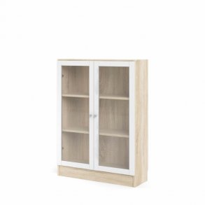 TVILUM Basic reol, m. 2 glaslger - hvid og egetrsfarvet folie