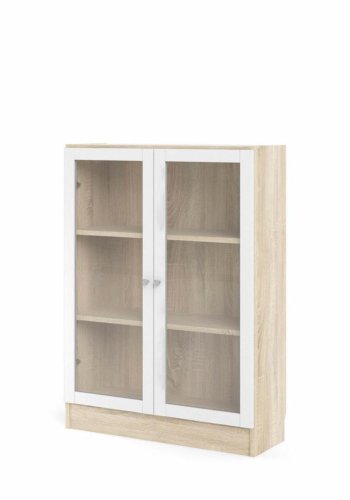 TVILUM Basic reol, m. 2 glaslger - hvid og egetrsfarvet folie