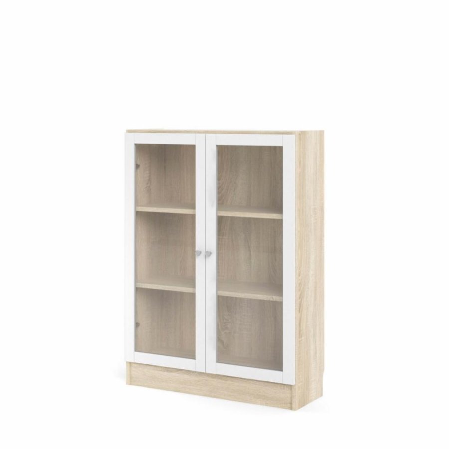 TVILUM Basic reol, m. 2 glaslger - hvid og egetrsfarvet folie