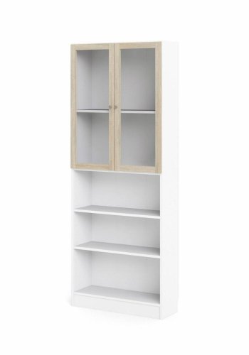 TVILUM Basic reol, m. 2 glaslger - hvid og egetrsfarvet folie