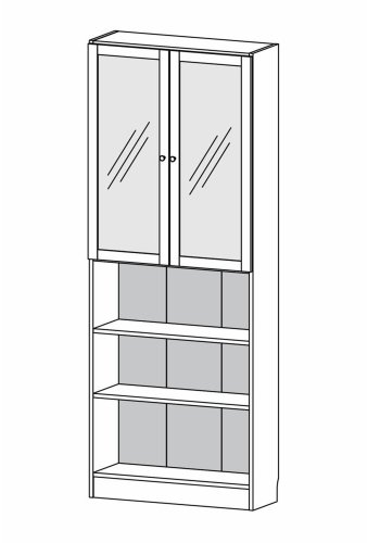 TVILUM Basic reol, m. 2 glaslger - hvid og egetrsfarvet folie
