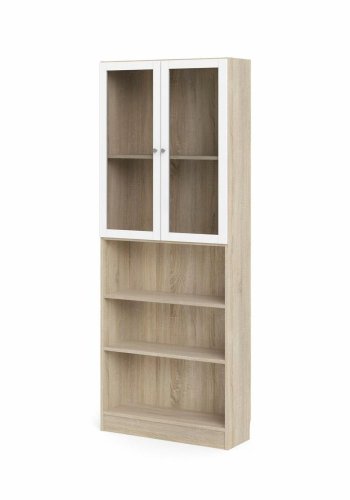 TVILUM Basic reol, m. 2 glaslger - hvid og egetrsfarvet folie