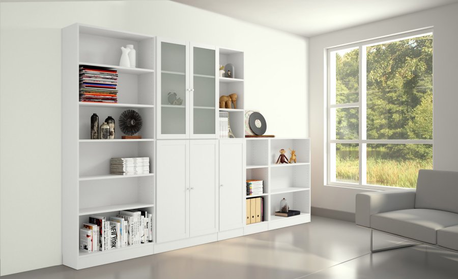 TVILUM Basic reol - hvid/glas, m. 4 lger og 4 hylder 