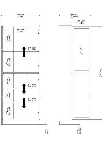 TVILUM Basic reol - hvid/glas, m. 4 lger og 4 hylder 